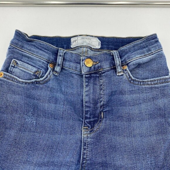 Free People Sz 25x26 Ripped Fray Raw Hem Skinny Jeans - Picture 2 of 8